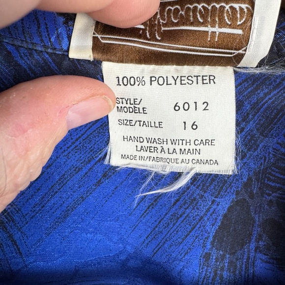 Silhouettes Women's Vintage Satin 1/2 Button Midi Dress Blue/Black 16 Formal 80s - Picture 5 of 16